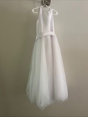 David's Bridal White Satin and Tulle Girls' Formal Dress